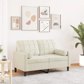 Sofá 2 lugares c/ almofadas decorativas 120 cm veludo creme
