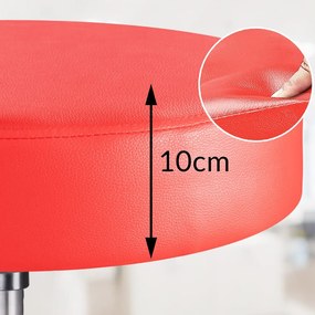 Banco giratória em 360° com rodas em couro sintético Ø35 x 48 x 46-60 cm Vermelho