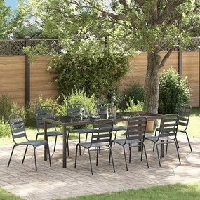 vidaXL Conjunto de Jantar de Jardim de 9 Peças Cinza Escuro em Aço