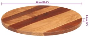 Tampo de mesa redondo madeira de acácia maciça 25-27 mm 60 cm