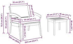 Conjunto Bistro de 5 Peças com Almofadas - Madeira de Acácia Maciça