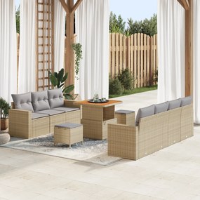 Conjunto de Sofá de Jardim com 10 Peças e Almofadas Bege Rattan Poliés