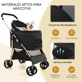 Carrinho de passeio dobrável para animais de estimação toldo ajustável e cesto de arrumação 88 x 48 x 98 cm