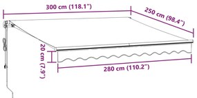 Toldo retrátil automático 300x250 cm antracite e branco