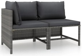 2 pcs conjunto sofás de jardim c/ almofadões vime PE cinzento