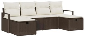 Conjunto de Sofá de Jardim com 6 Peças e Almofadas Castanho Vime Sinté