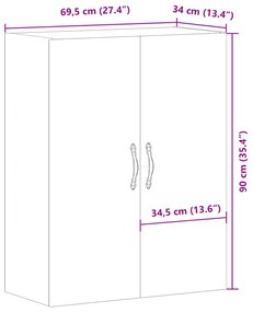 Armário de parede 69,5x34x90 cm derivados madeira madeira velha