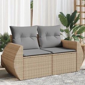 vidaXL Sofá de jardim de 2 lugares com almofadões vime PE bege