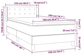 Cama com molas/colchão 100x200 cm veludo cinza-claro