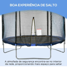 Trampolim de Exterior Ø305x250 cm Trampolim para Crianças e Adultos com Rede de Segurança e Escada Azul