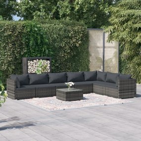 vidaXL 8 pcs conjunto lounge de jardim c/ almofadões vime PE cinzento