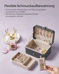 Caixinha de joias pequena e prática 11 x 16 x 8 cm (P x L x A) ideia para presente – cinzento ardósia
