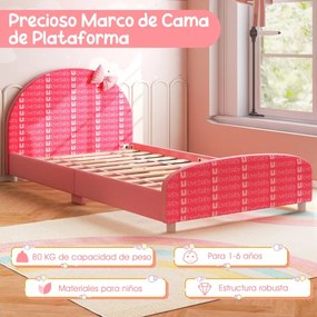 Cama infantil Estrutura de cama infantil com cabeceira e estribo macios para meninas com 6 pés estáveis ​​ajustáveis ​​152 x 77 x 70 cm rosa