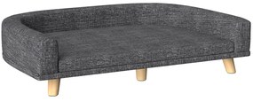 Sofá para Cães Cama Elevada para Cães Estofada com Almofada Lavável e Pés de Madeira de Pinho 98x67x25 cm Cinza Escuro