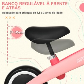 Bicicleta de Equilíbrio para Crianças de 18-36 Meses com Assento Ajustável em Altura Suporta 25 kg 67,5x32x44 cm Rosa