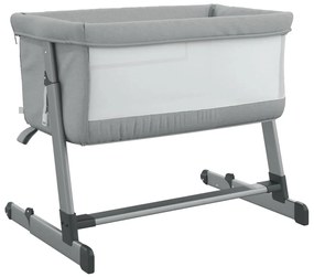 Cama de bebé com colchão tecido de linho cinzento-claro