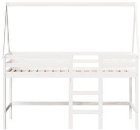 Cama alta c/ escada e telhado 90x190 cm pinho maciço branco