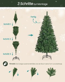 Árvore de Natal artificial com suporte metálico 180 cm de altura com as bolas vermelhas incluídas Verde