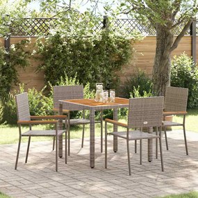 Conjunto de Jantar para Jardim vidaXL de 5 Peças Cinza Rattan Poliéster