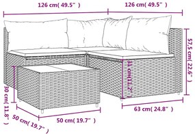 4 pcs conjunto lounge de jardim c/ almofadões vime PE preto