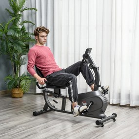 Bicicleta Estática com Encosto 8 Níveis de Resistência Bicicleta Banco Ajustável e Ecrã LCD 121-142x62x101 cm Preto