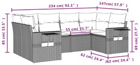 6 pcs conjunto sofás de jardim com almofadões vime cinzento
