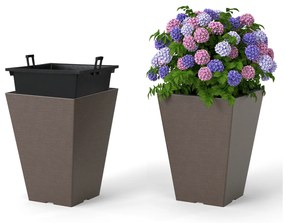 Conjunto de 2 vasos cônicos quadrados com balde interno removível e furos de drenagem - M