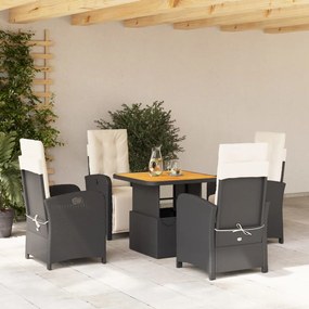 5 pcs conjunto de jantar p/ jardim c/ almofadões vime PE preto