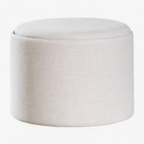 Pufe Redondo Estofado Berkeleni Com Bandeja E Armazenamento Ø55 Cm & Linho Beige Creme - Sklum