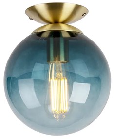 Candeeiro de teto Art Deco em latão com vidro azul oceano - Pallon Art Deco
