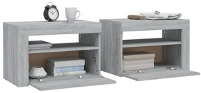 Mesas de cabeceira com LEDs 2 pcs 60x35x40 cm sonoma cinza