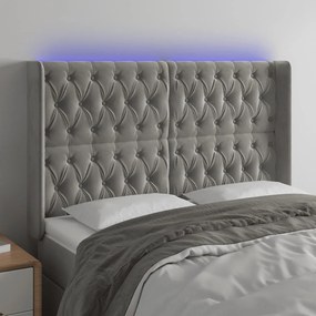 Cabeceira cama c/ luzes LED veludo 147x16x118/128cm cinza-claro