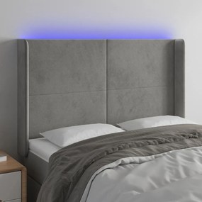 Cabeceira cama c/ luzes LED veludo 147x16x118/128cm cinza-claro