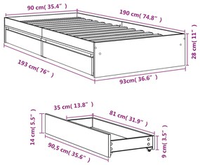 Estrutura cama c/ gavetas 90x190 cm derivados de madeira branco