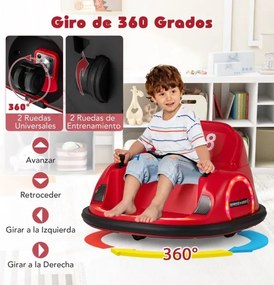 Carrinho de choques para crianças a bateria 6V  com luzes LED Ligação sem fios Música e som  360° Vermelho