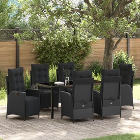 Conjunto de Jantar de Jardim de 7 Peças Preto Poli Rattan