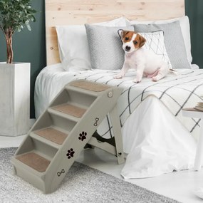 Escada de plástico dobrável para animais de estimação com 4 degraus para interior e exterior com feltro macio 62,5 x 38 x 49 cm Cinzento