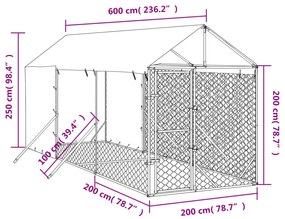 Canil de exterior com teto 2x6x2,5 m aço galvanizado prateado