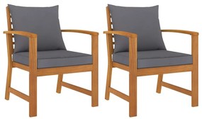 vidaXL Cadeiras jardim 2 pcs c/ almofadões cinza-escuro acácia maciça