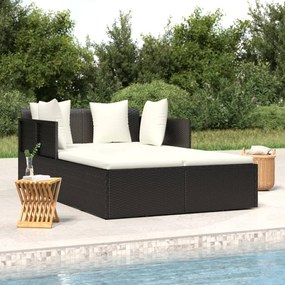 vidaXL Espreguiçadeira c/ almofadões 182x118x63 cm vime PE preto