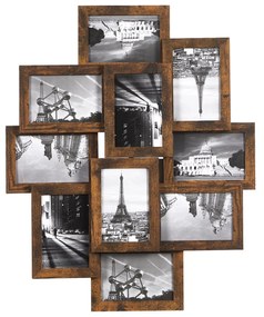 Molduras para colagem SONGMICS para 10 fotos, 10 x 15 cm, montagem necessária, colagem de várias fotos, montagem na parede, frente em PS, textura de madeira, marrom rústico RPF020X01