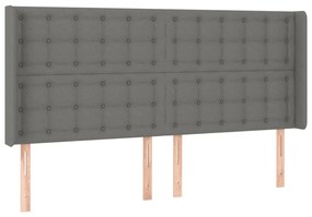 Cabeceira de cama c/ LED tecido 203x16x118/128 cm cinza-escuro