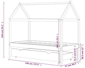Cama para crianças c/ gaveta 70x140 cm pinho maciço branco