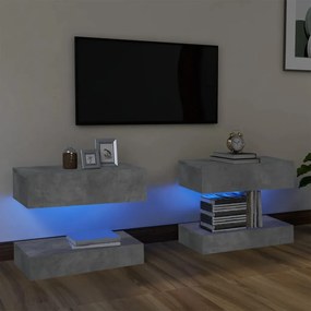 804274 vidaXL Móveis de TV com luzes LED 2 pcs 60x35 cm cinzento cimento