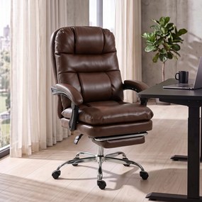 Cadeira de Escritório Ergonómica com Apoio para os Pés Molas Ensacadas Reclinável 155° Encosto Alto Apoio de Cabeça Castanho