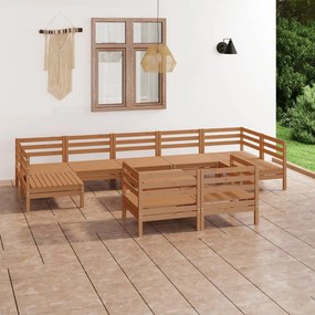 10 pcs conjunto lounge de jardim pinho maciço castanho mel