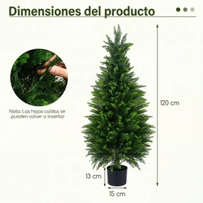 Conjunto de 2 árvores artificiais de cedro de 120 cm, cipreste perene realista em vaso de cimento, para interior, exterior, alpendre, entrada e sala V