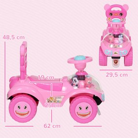 Carro Andador para Crianças, 62 x 29,5 x 48,5 cm, Encosto Alto Amovível, Cor-de-Rosa