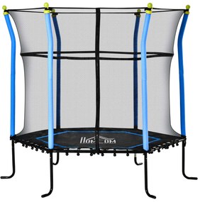 HOMCOM Trampolim para Crianças acima de 3 Anos Cama Elástica Infantil com Rede de Segurança e Estrutura de Aço Ø161x163 cm Azul