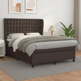 vidaXL Cama com molas/colchão 140x200 cm couro artificial castanho